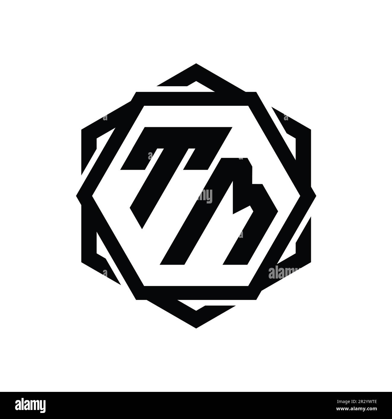TM Logo sechseckige Monogrammform mit geometrischer abstrakter, isolierter Umrissvorlage Stockfoto