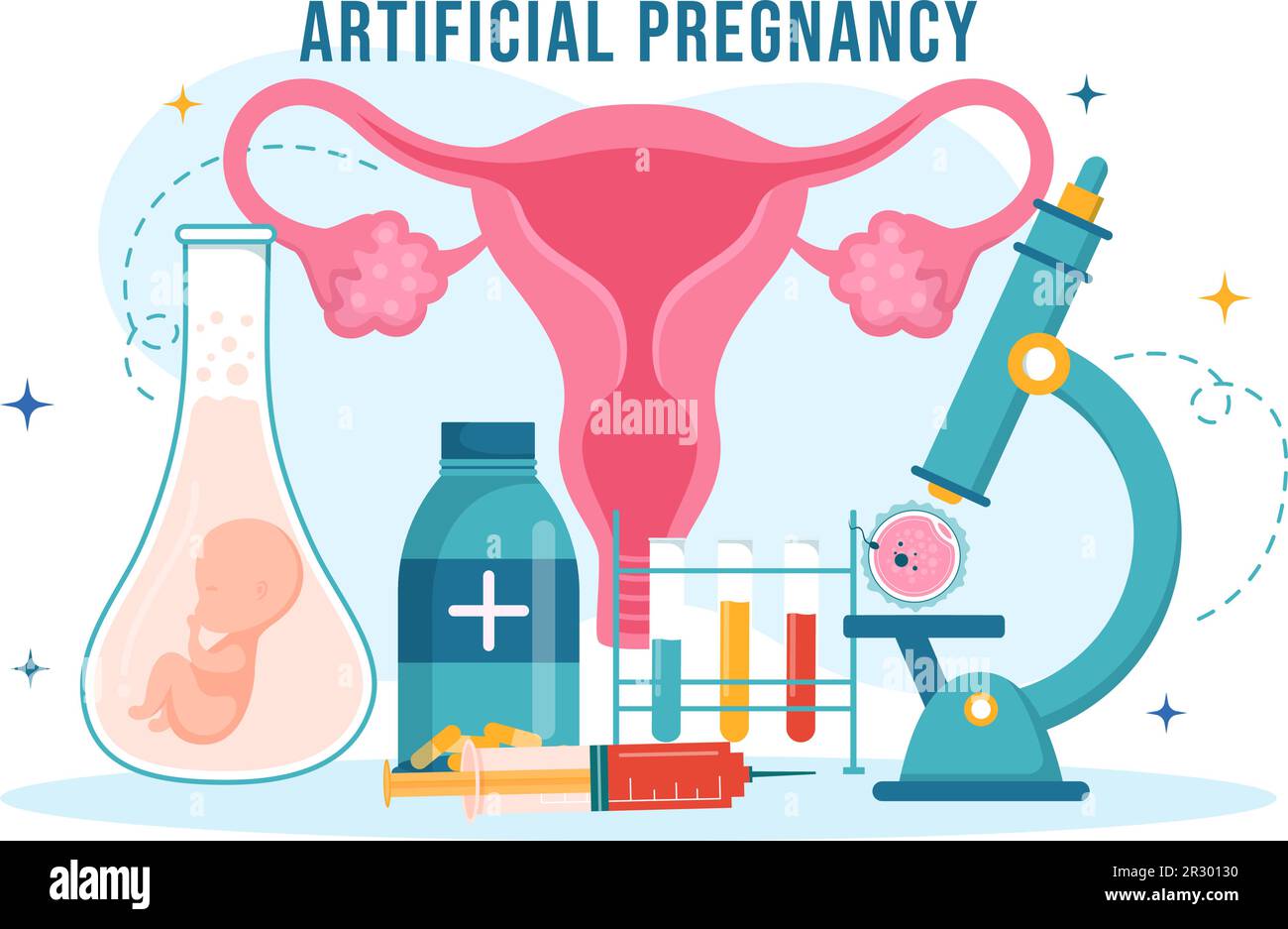 Künstliche Schwangerschaftsvektordarstellung mit Paar nach erfolgreicher Embryoengraftment und Reproduktologie Gesundheit in Cartoon Hand Drawn Templates Stock Vektor