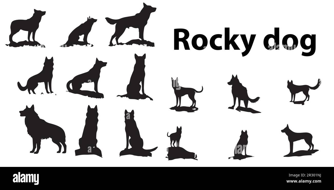 Eine Sammlung von Silhouetten von Rocky Hundes Vektor. Stock Vektor