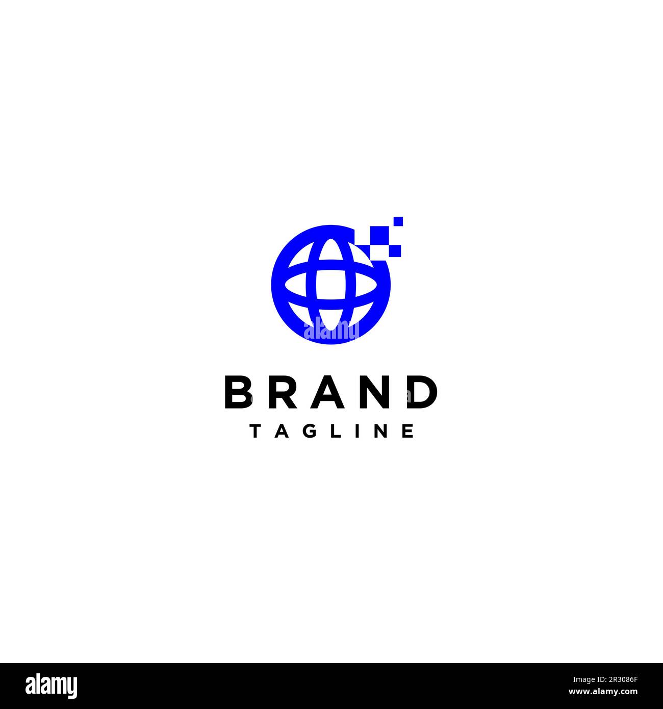 Blaues Globus-Symbol mit digitalem Akzent. Einfaches Logo-Design für globalen Zugriff über Internet, mobile Geräte und Apps, soziale Medien und E-Commerce. Stock Vektor