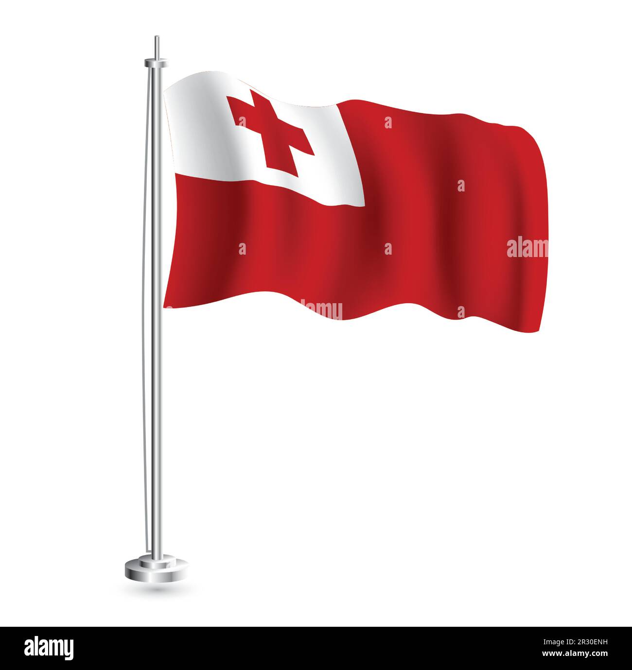 Tonga-Flagge. Isolierte realistische Wellenflagge des Tonga-Landes auf dem Flaggenmast. Vektordarstellung. Stock Vektor
