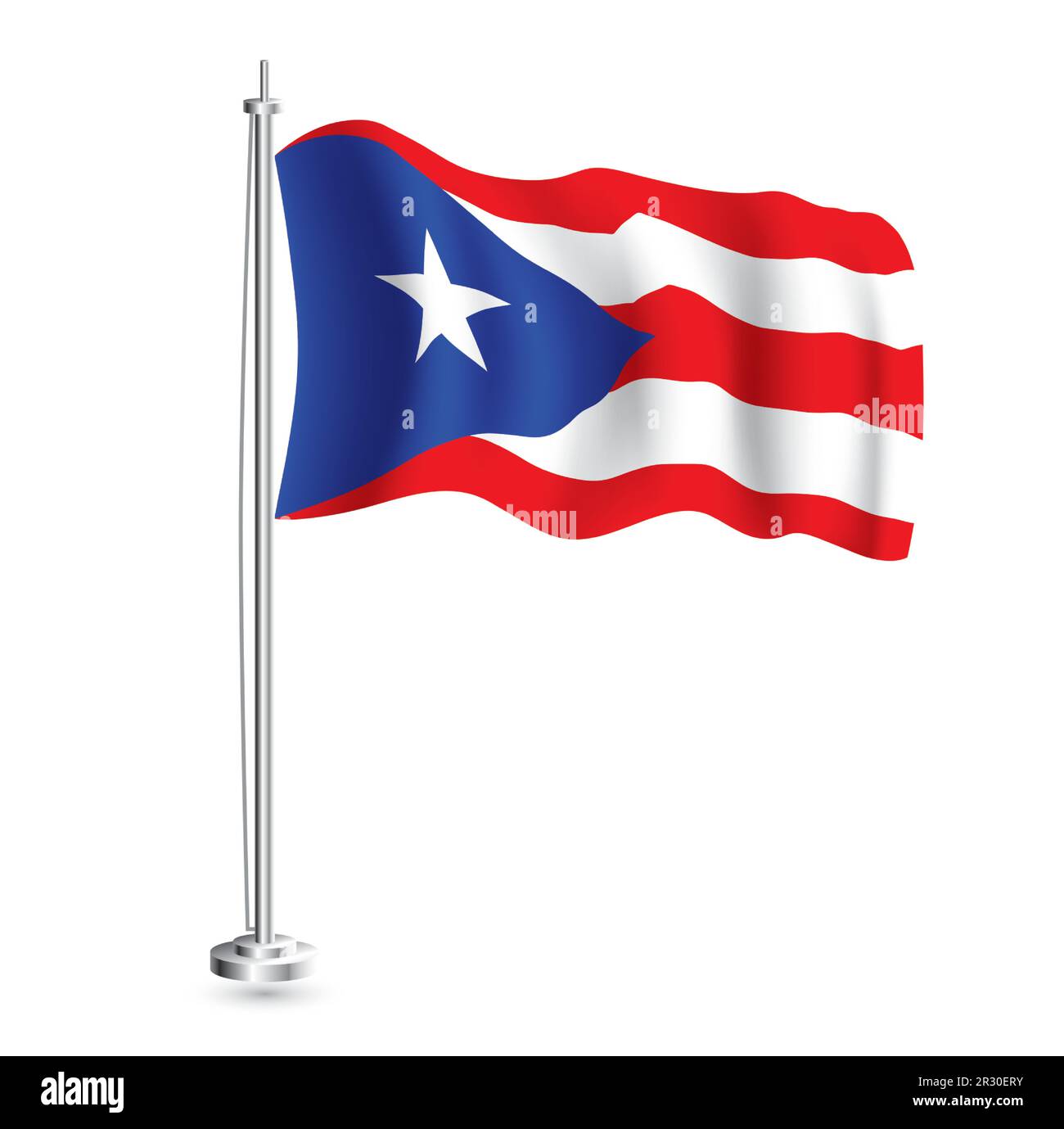 Puerto-Rico-Flagge. Isolierte realistische Wellenflagge des Puerto Rico Country auf dem Flaggenmast. Vektordarstellung. Stock Vektor