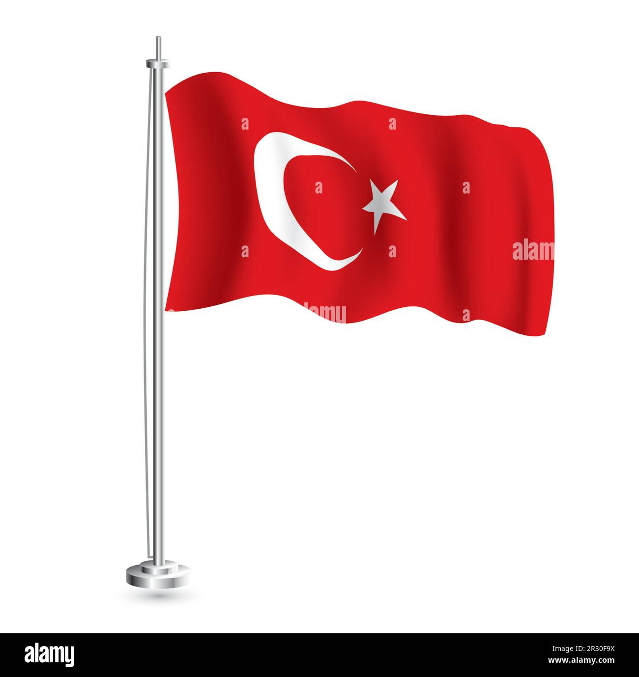 Türkische Flagge. Isolierte realistische Wellenflagge des türkischen Landes auf Flaggenmast. Vektordarstellung. Stock Vektor