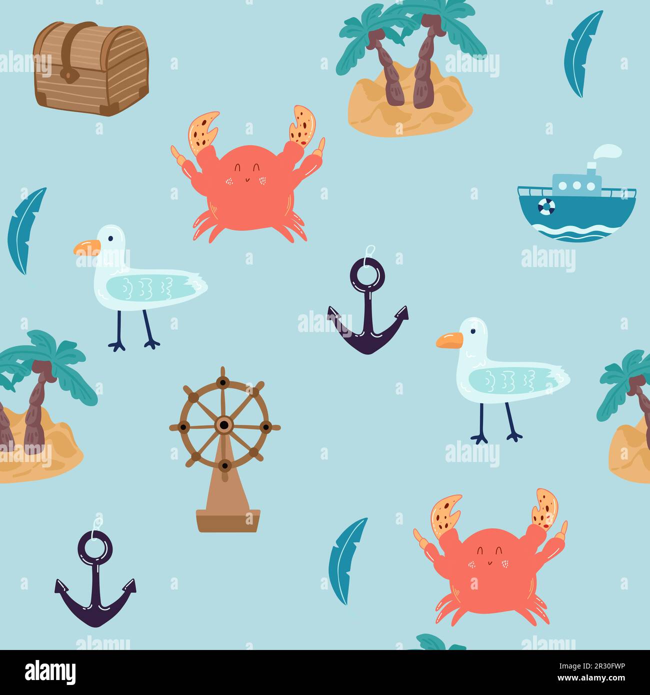 Nahtloses Muster mit nautischen Elementen, Stock Vektor