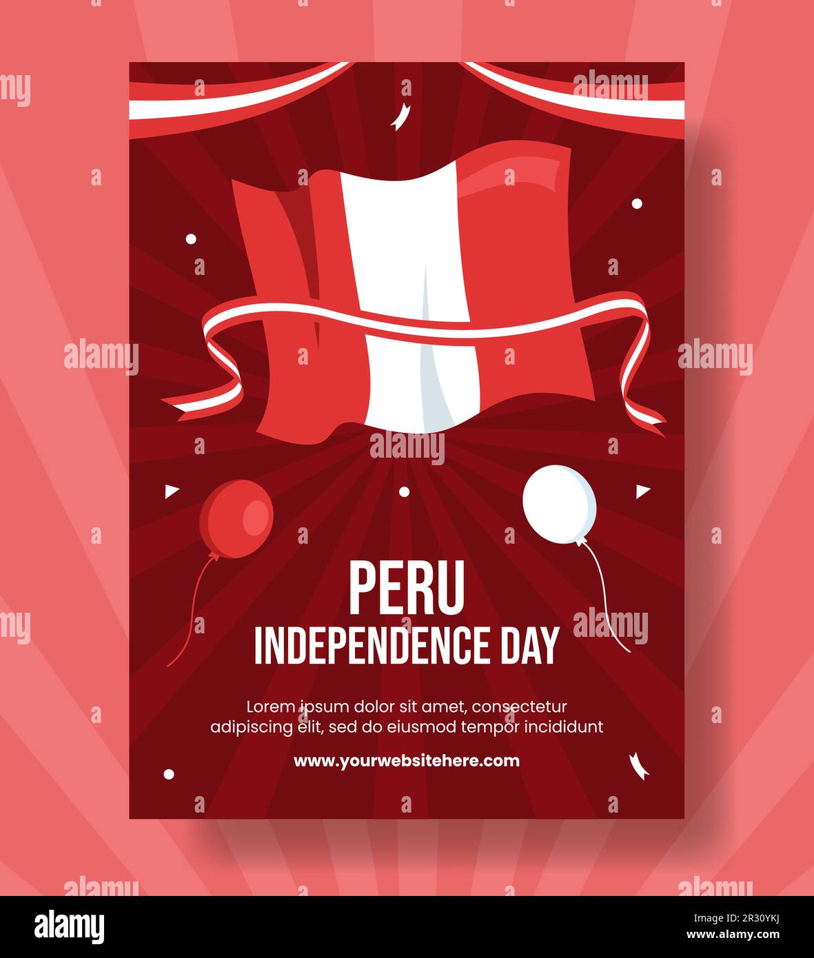 Peru Unabhängigkeitstag Vertikales Poster Illustration Flache, Handgezeichnete Vorlagen Hintergrund Stock Vektor