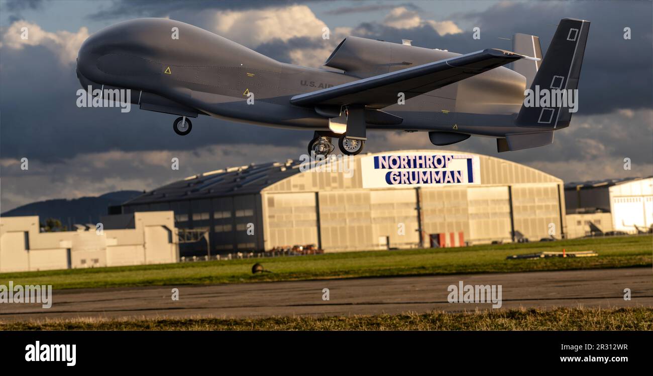RQ-4 Global Hawk - ein unbemanntes Luftfahrzeug (Drohne), hergestellt von Northrop Grumman. Stockfoto