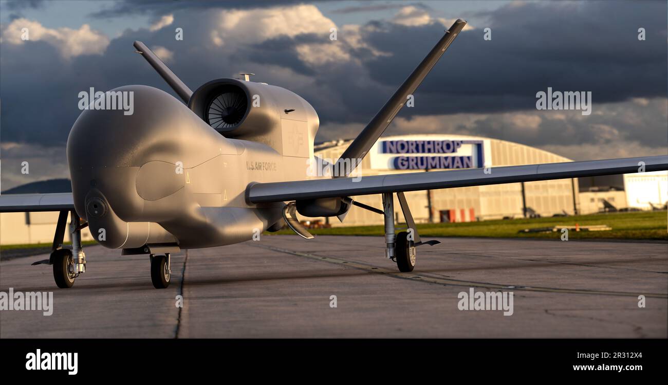 RQ-4 Global Hawk - ein unbemanntes Luftfahrzeug (Drohne), hergestellt von Northrop Grumman. Stockfoto