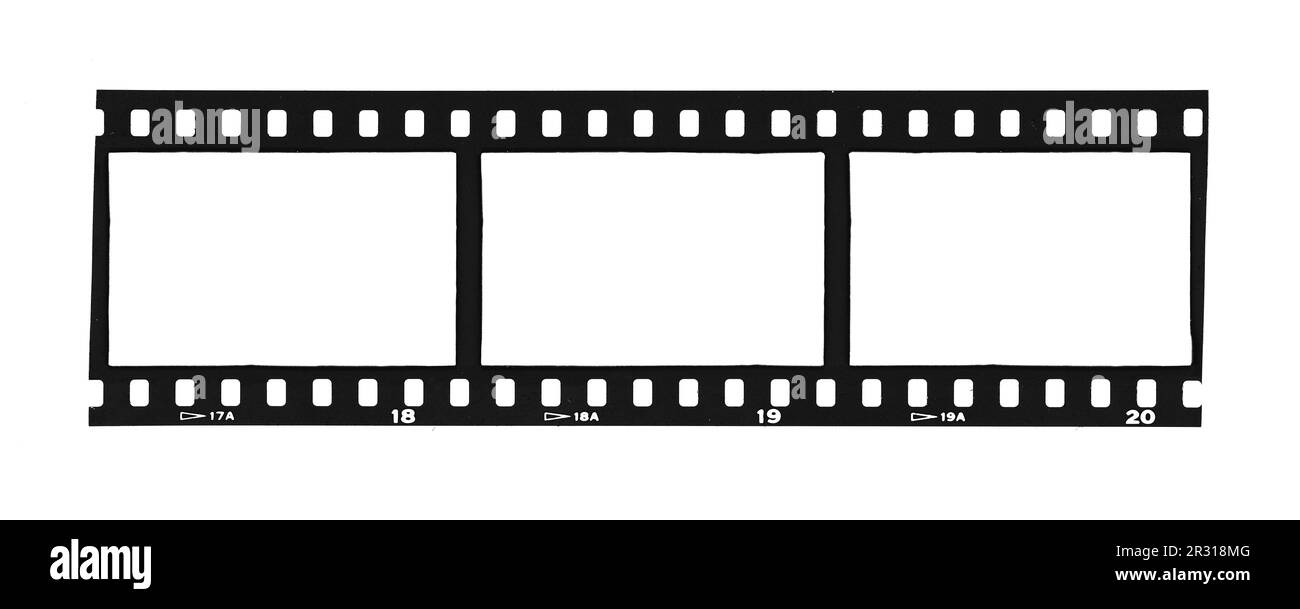 Vintage-Fotofilmstreifen isoliert auf weißem Hintergrund. Textur mit Leerzeichen Stockfoto