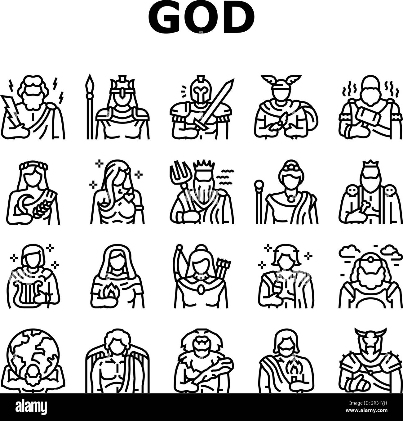 griechischer gott Mythologie Antike Ikonen setzen Vektor Stock