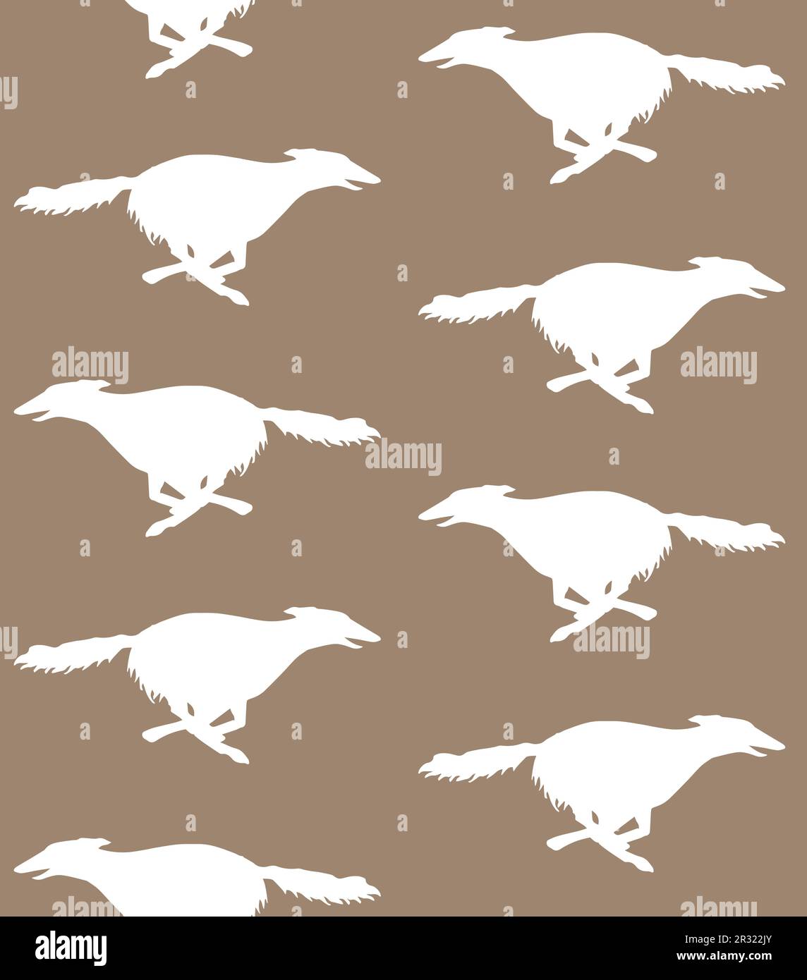 Vektornahtloses Muster einer handgezeichneten russischen Borzoi-Hundesilhouette auf beigem Hintergrund Stock Vektor