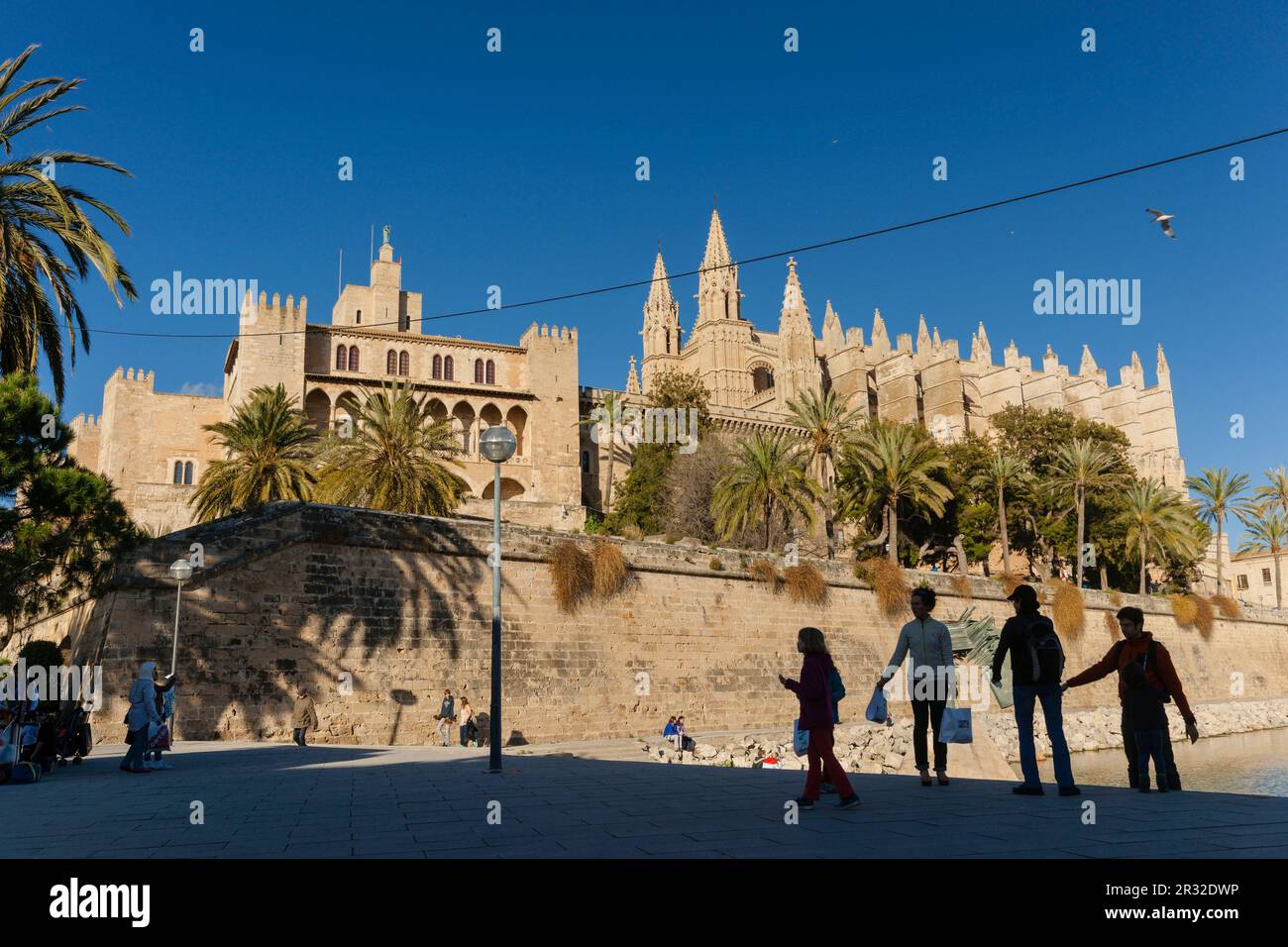 Parque del Mar y Catedral de Mallorca, siglo XIII, Monumento histórico - artístico, Palma, Mallorca, Balearen, Spanien, Europa. Stockfoto