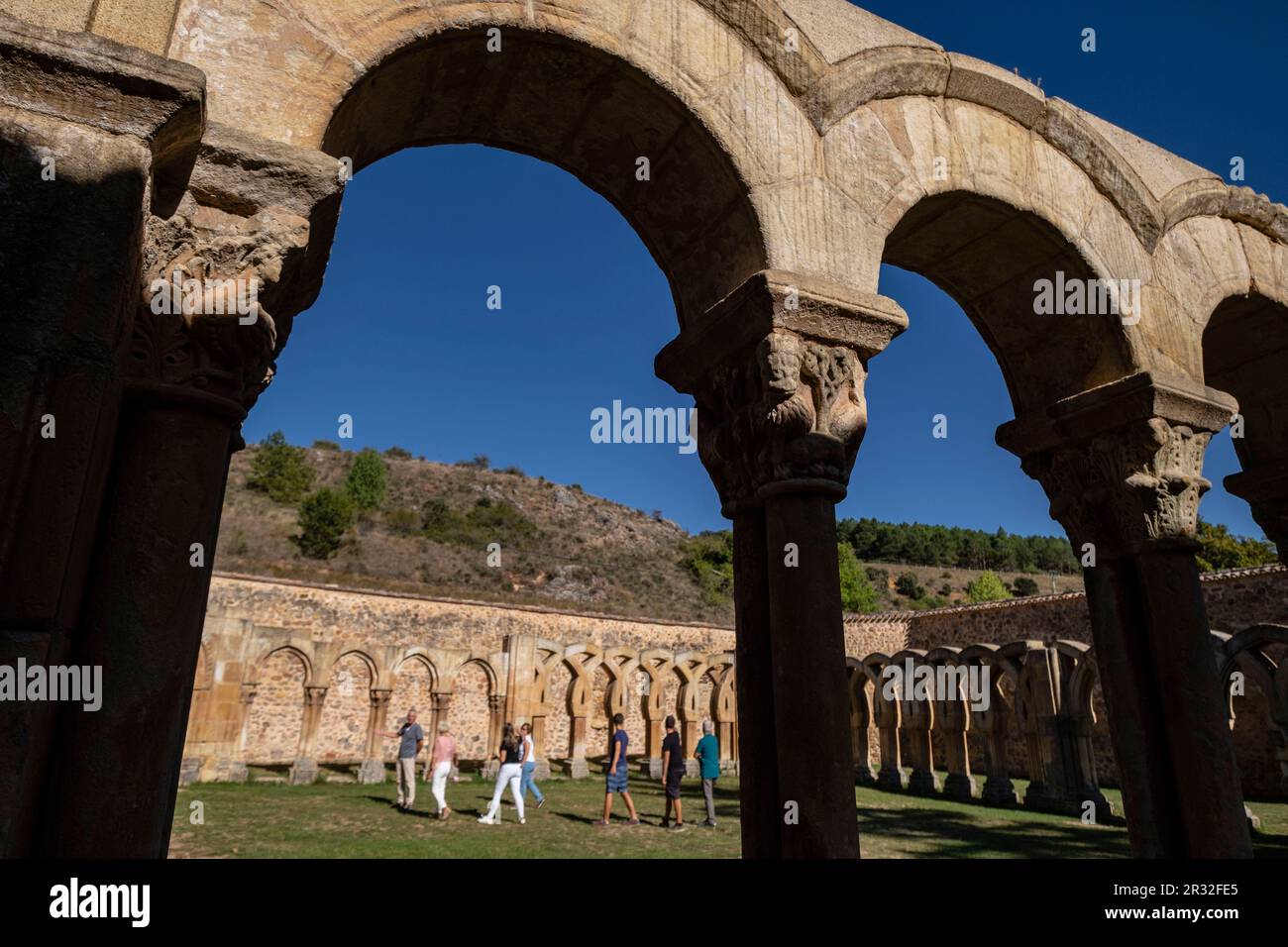 Klosterbögen, Kloster San Juan de Duero, kastilische romanische Architektur, 12. Jahrhundert, Soria, Autonome Gemeinschaft Kastilien, Spanien, Europa. Stockfoto