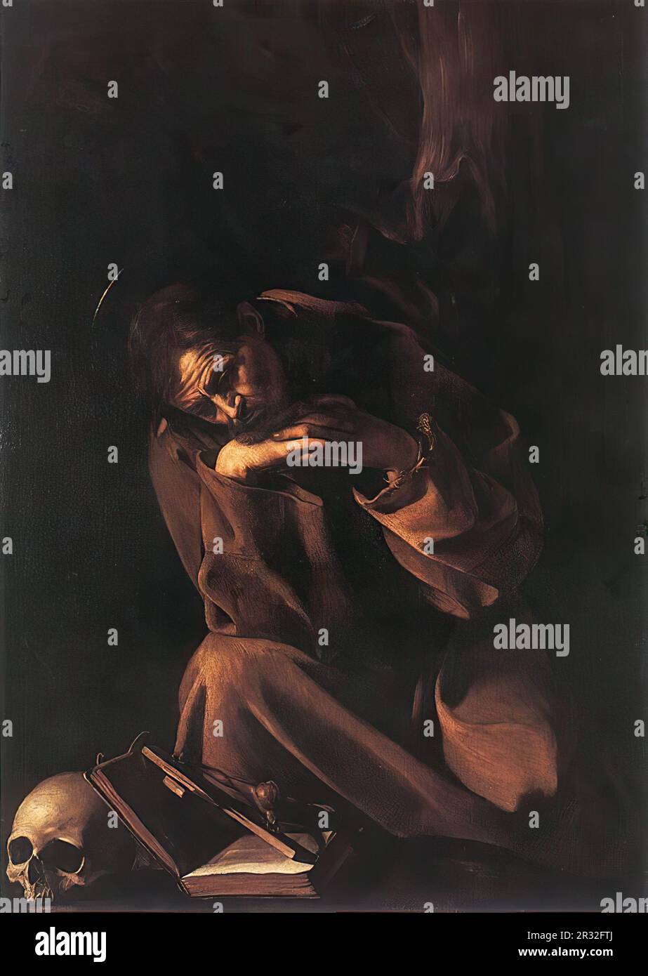 CARAVAGGIO (B. 1573, Caravaggio, d. 1610, Porto Ercole) St. Francis c. 1606 Öl auf Leinwand, 130 x 190 cm Pinacoteca, Cremona Dies scheint ein Ungeziefer zu sein Stockfoto