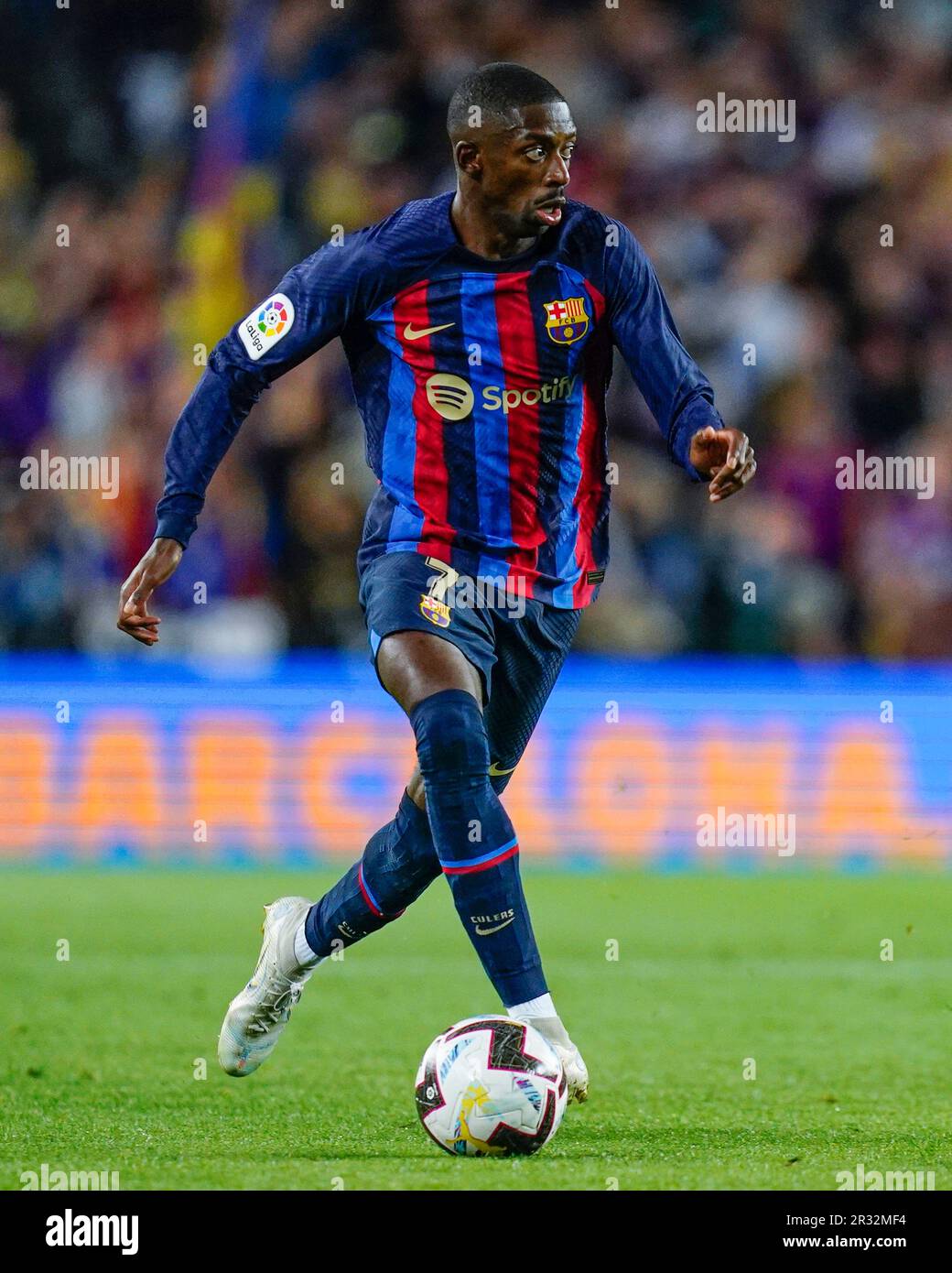 Ousmane Dembele vom FC Barcelona während des Spiels La Liga zwischen dem FC Barcelona und Real Sociedad am 20. Mai 2023 im Spotify Camp Nou Stadium in Barcelona, Spanien. (Foto: Sergio Ruiz / PRESSIN) Stockfoto