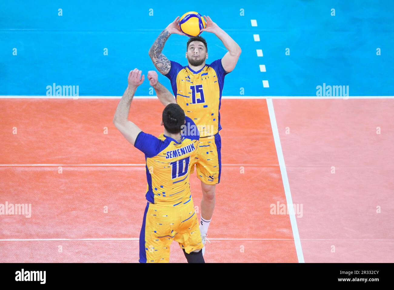 Vitaliy Shchytkov, Jurii Semeniuk (Ukraine). Volleyball-Weltmeisterschaft 2022. Viertelfinale Stockfoto
