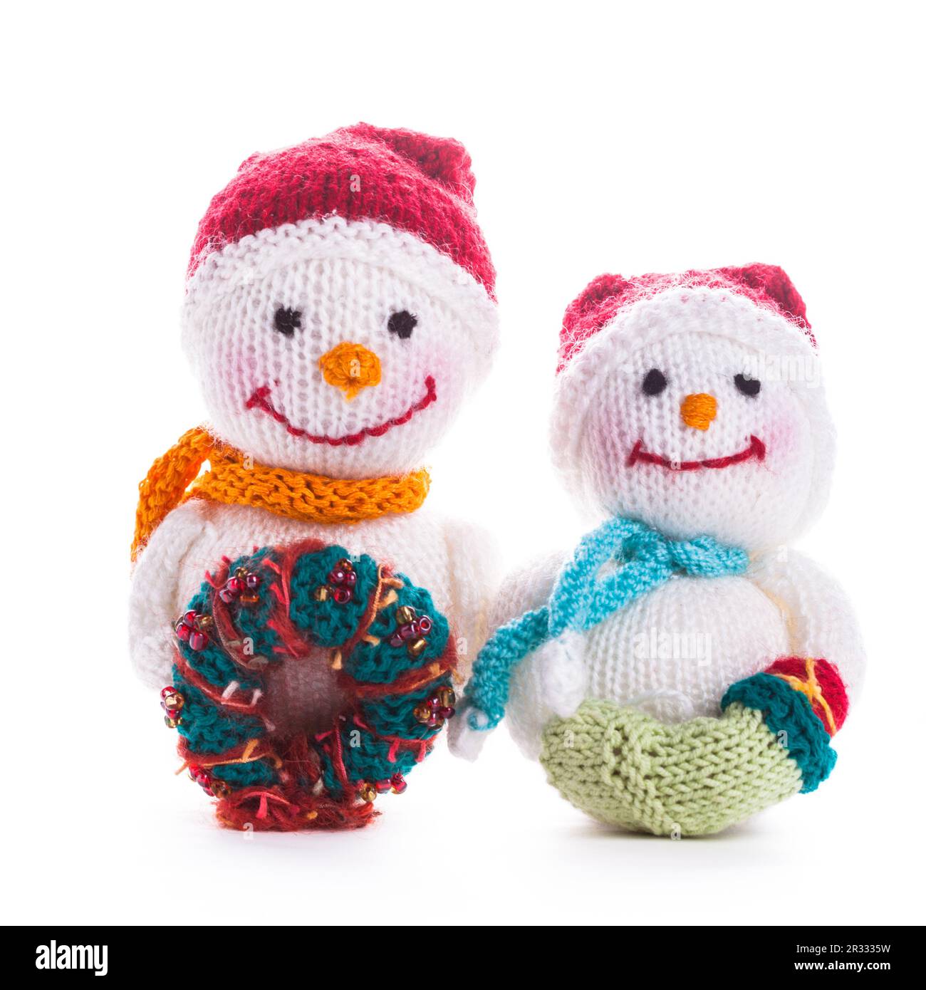 Gestrickte Schneemänner Stockfoto