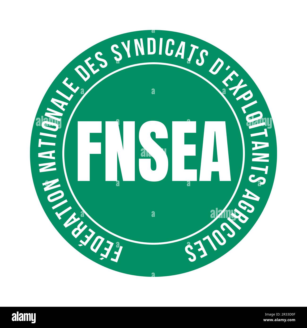Nationaler Gewerkschaftsverband der landwirtschaftlichen Betriebsinhaber Symbol FNSEA in französischer Sprache Stockfoto