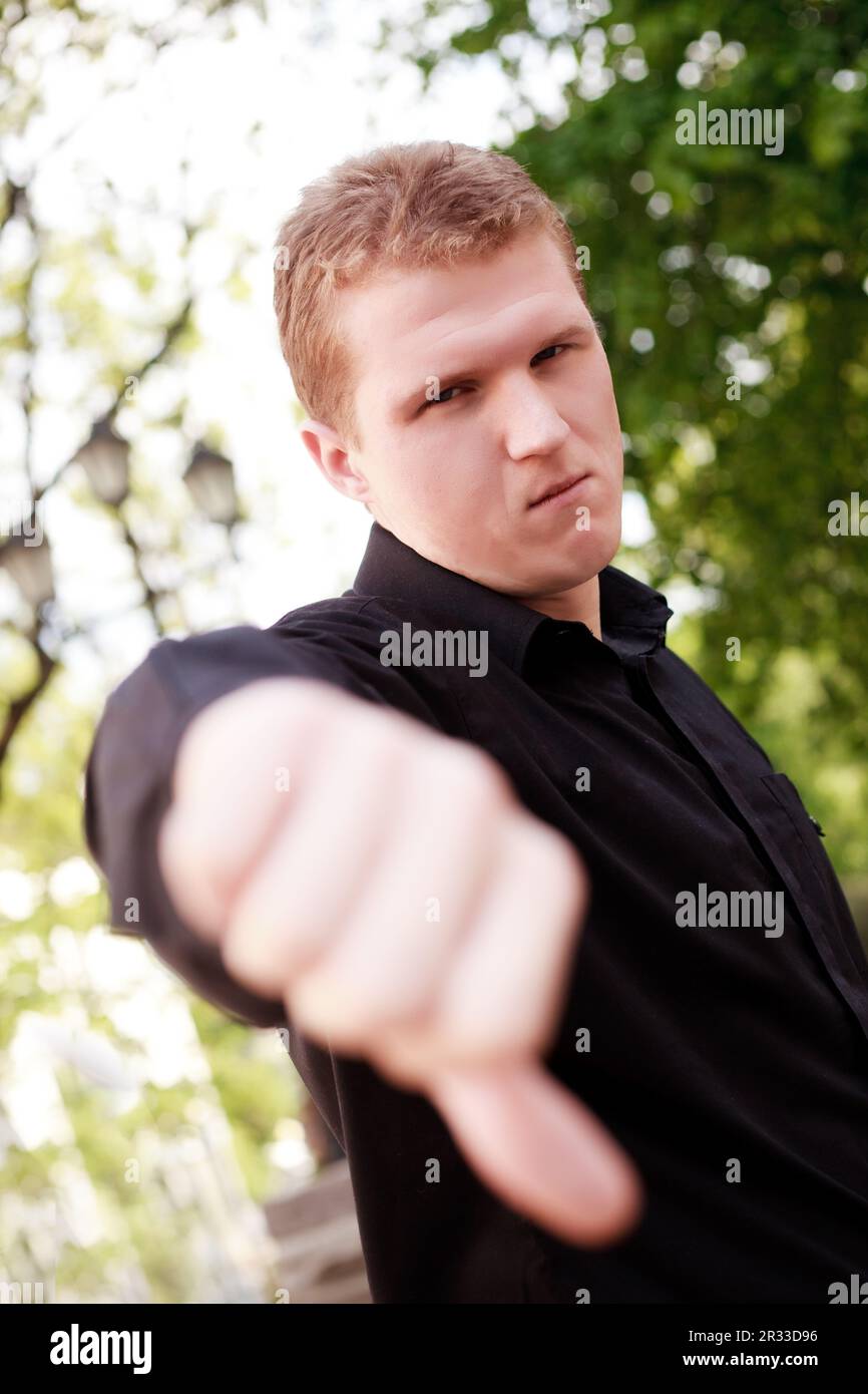 Daumen nach unten! Stockfoto