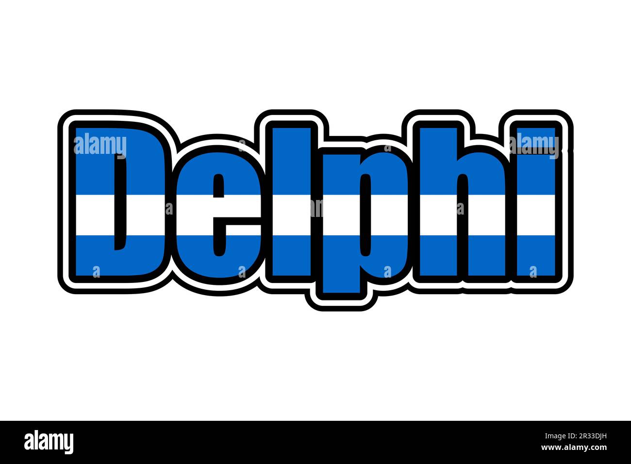 Delphi-Symbol mit griechischen Flaggenfarben Stockfoto