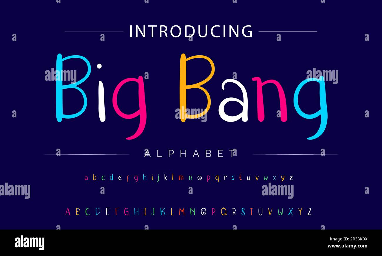 Flippige, farbenfrohe Zeichentrickschrift. Vektoralphabet Stock Vektor