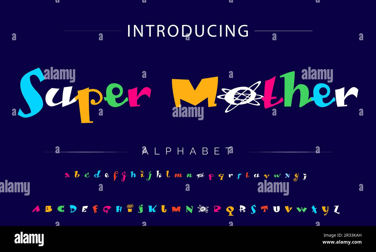 Flippige, farbenfrohe Zeichentrickschrift. Vektoralphabet Stock Vektor