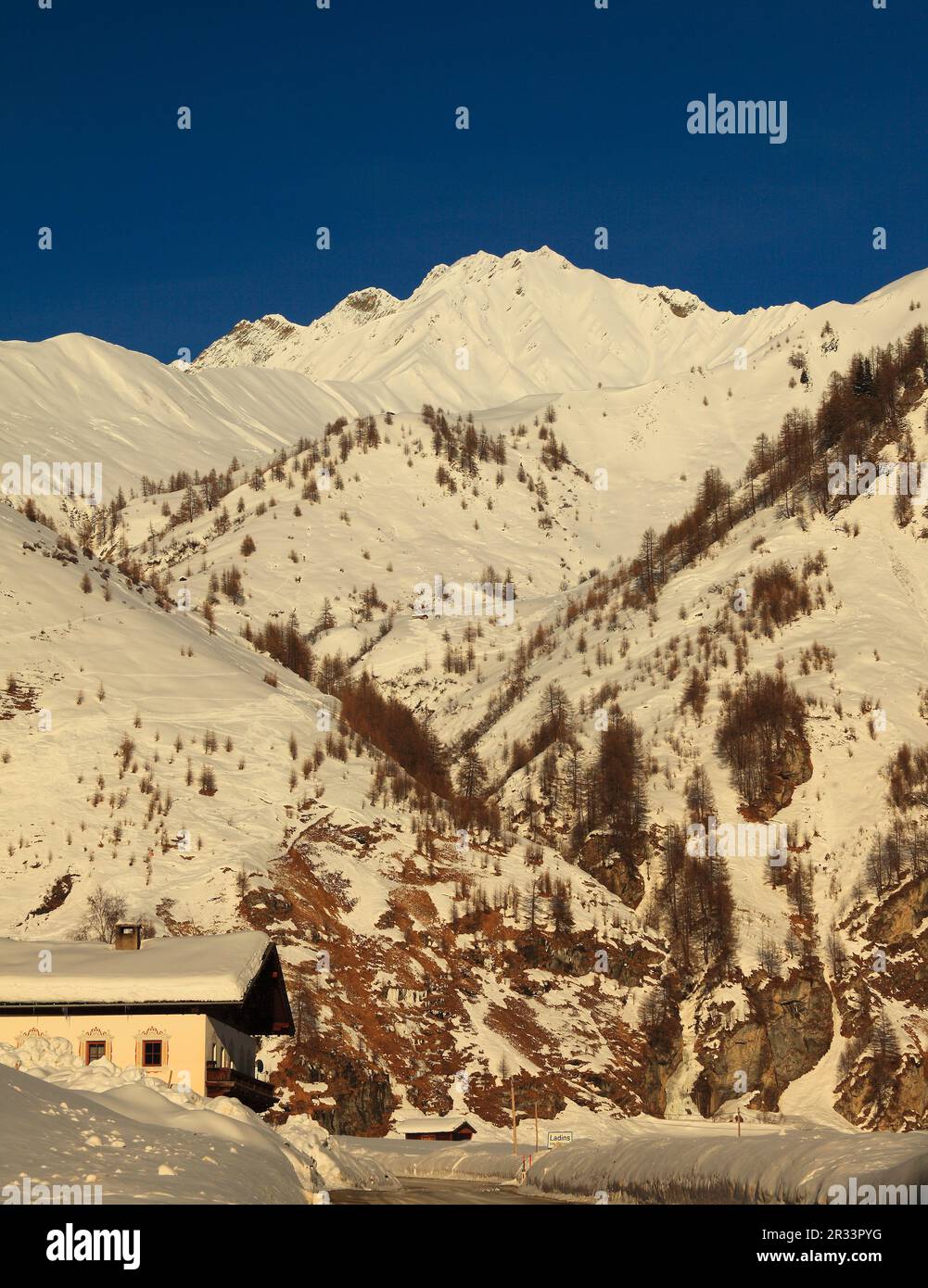 Winter in Vals Valley, Tirol Stockfoto