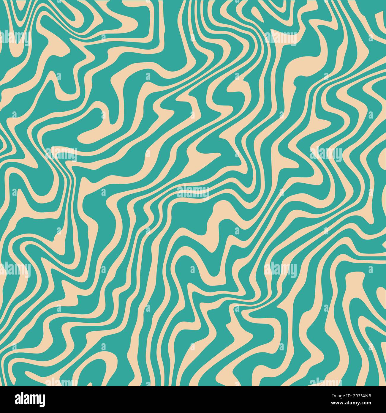 Abstraktes Retro-hypnotisches Wellenmuster. Trendiger, groovy quadratischer Hintergrund. Flüssige Marmorstruktur. Vintage verzerrte Linien und Wirbel. Verrückter Hippie Stock Vektor