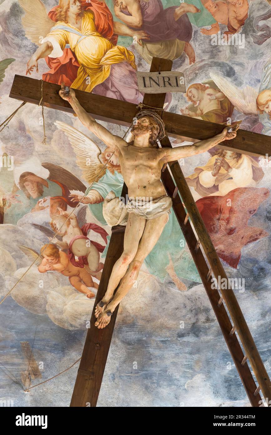 Jesus am Kreuz genagelt, Sacro Monte di Varese Stockfoto
