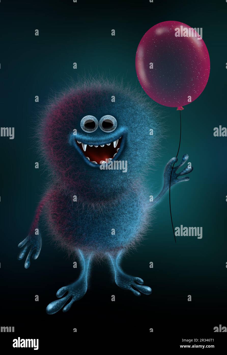 Blaues lustiges Monster mit Ballon Stockfoto