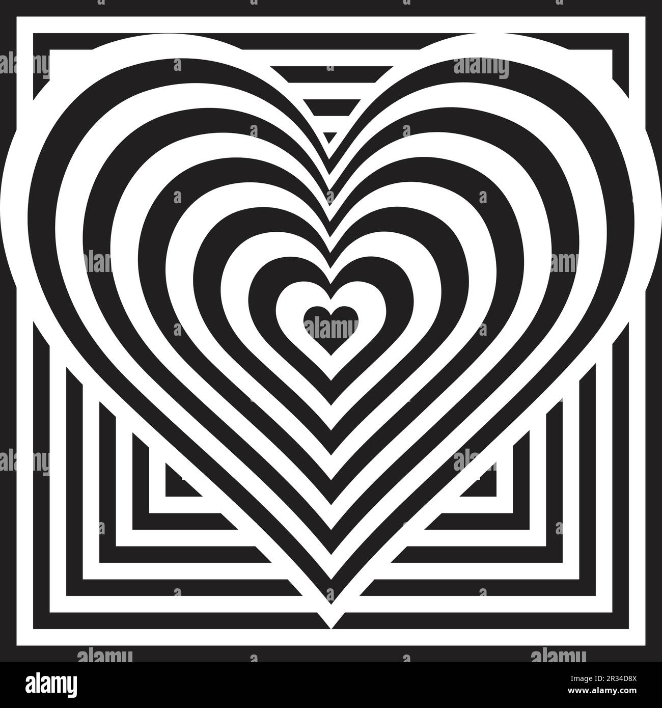 Hintergrund mit abstraktem geometrischem Muster mit schwarzem und weißem Herz und quadratischen Formen Stock Vektor