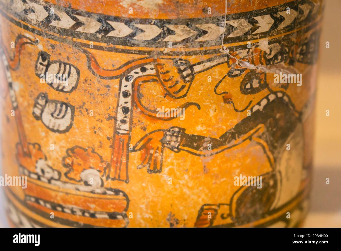 Vaso Chama, ceramica policroma, postclásico tardio, museo de la plaza Central, Chichicastenango, municipio del departamento de El Quiché, Guatemala, Mittelamerika. Stockfoto