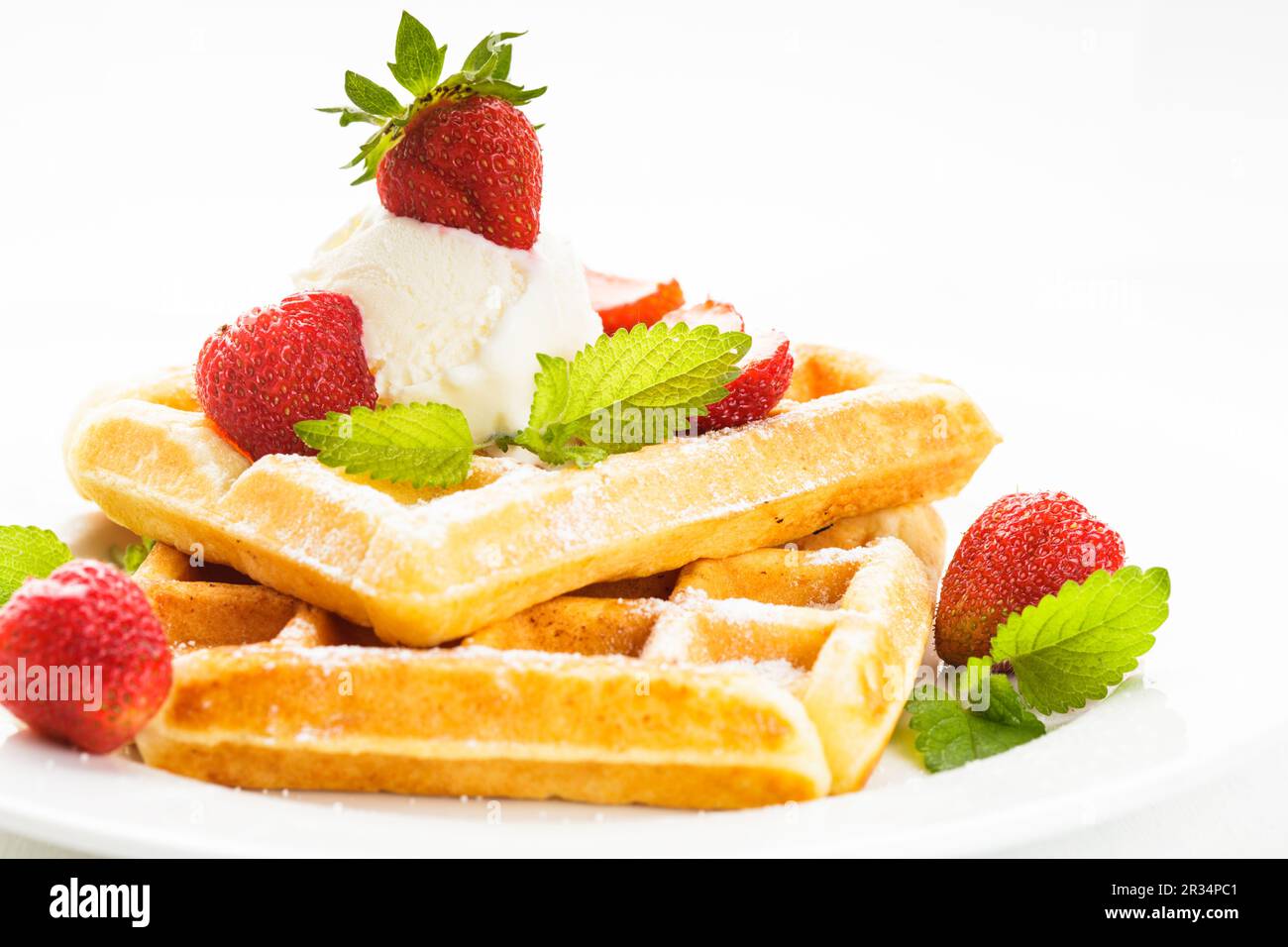 Waffel mit Erdbeere Stockfoto