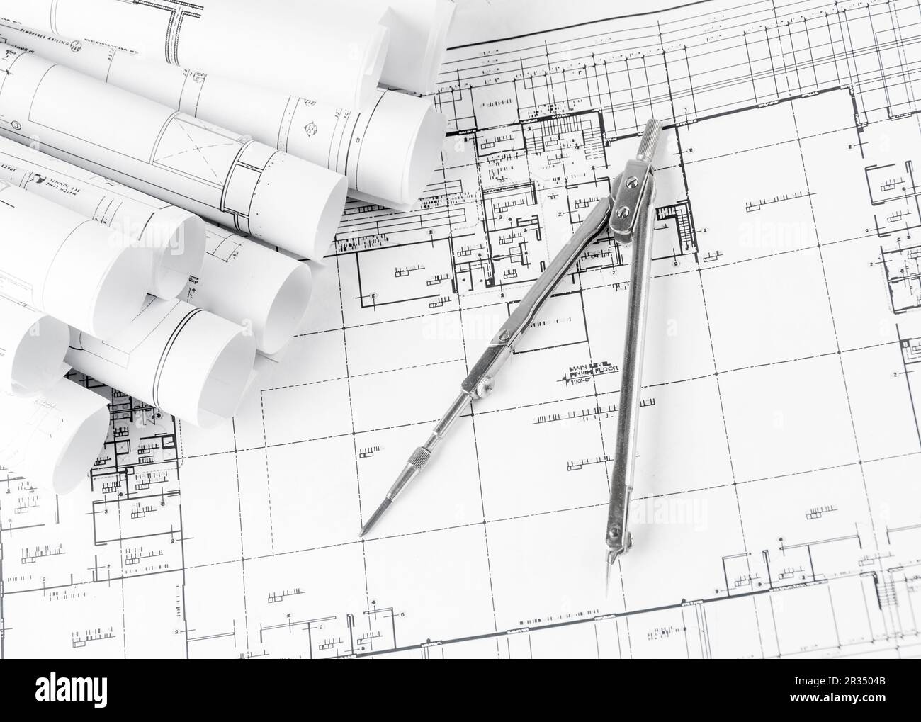 Rollen von Architektur-Entwürfe und Pläne Stockfoto