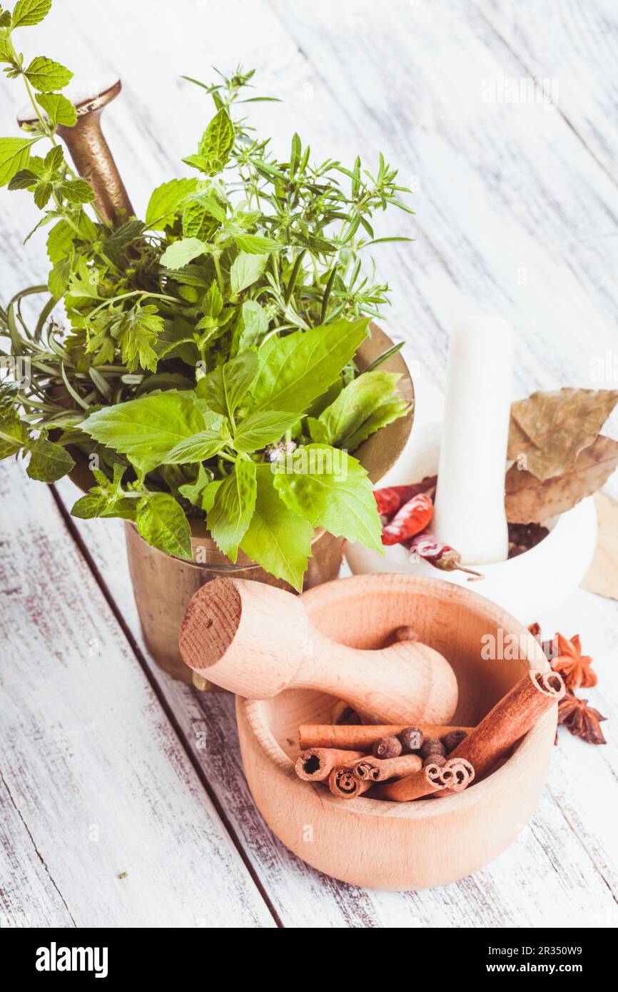 Mörser in der Küche Stockfoto