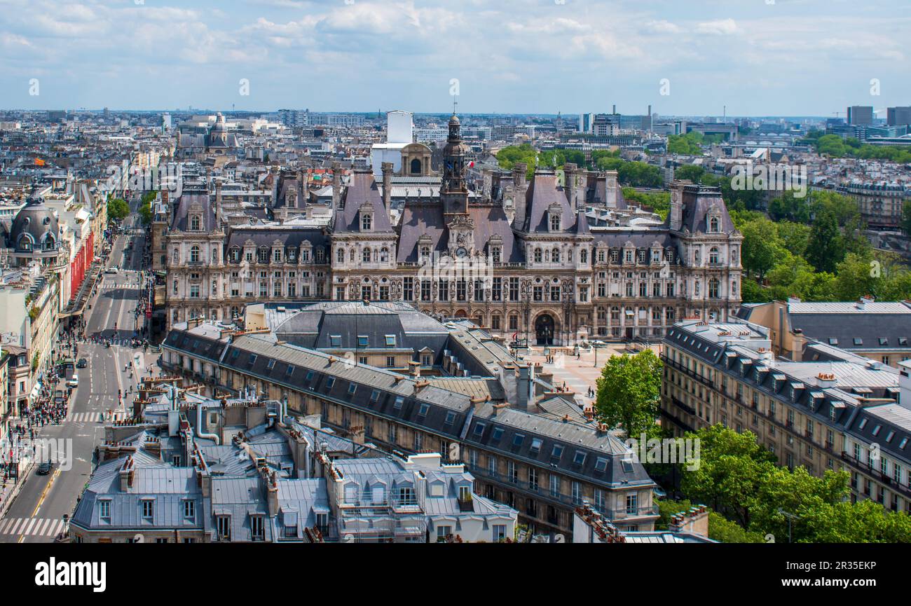 Das Rathaus von Paris aus der Vogelperspektive Stockfoto