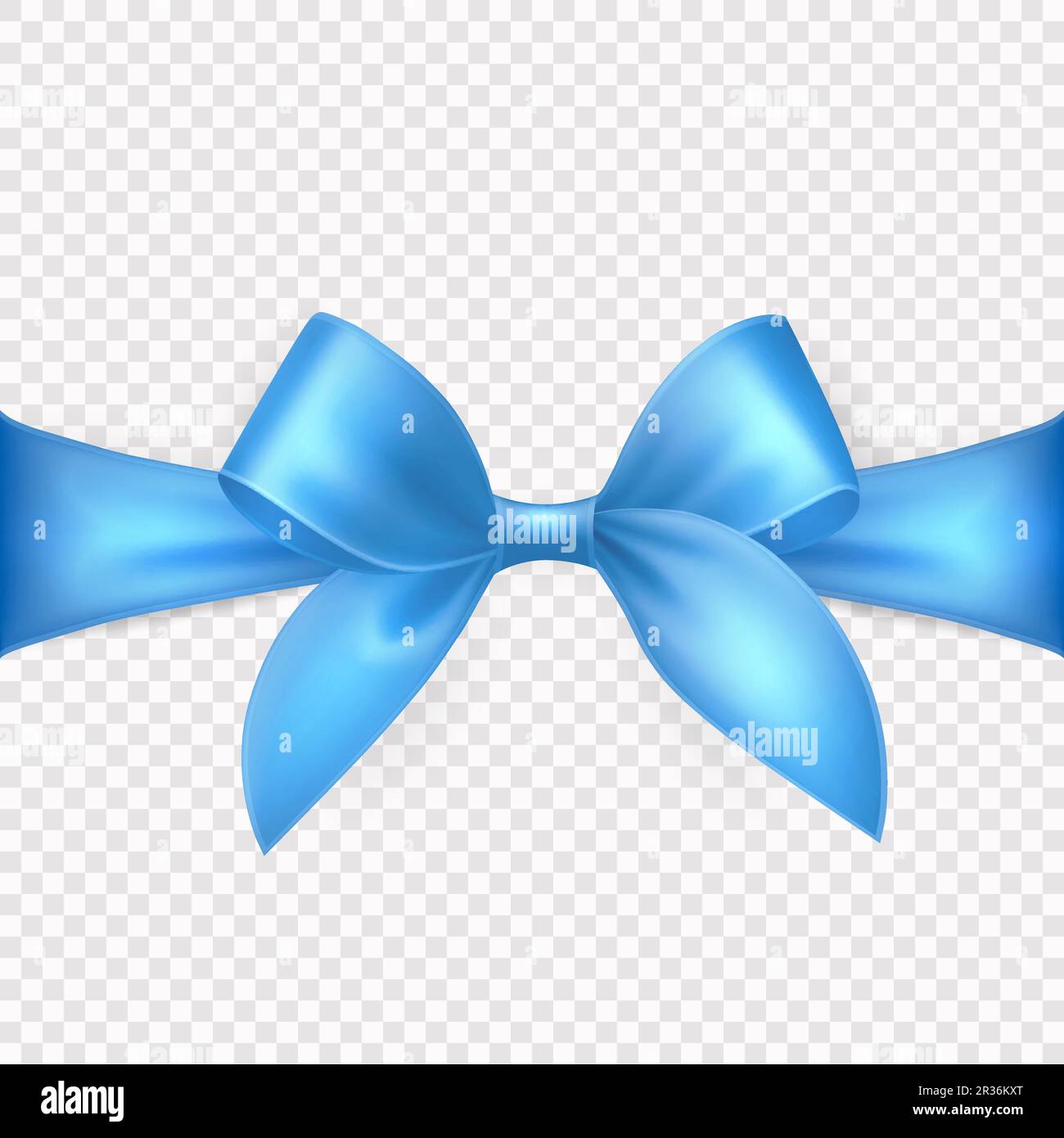 Vector 3D Realistic Blue Geschenkband, Schleife für Grußkarte, Geschenk isoliert auf transparentem Hintergrund. Bogendesign-Vorlage, Konzept zum Geburtstag Stock Vektor