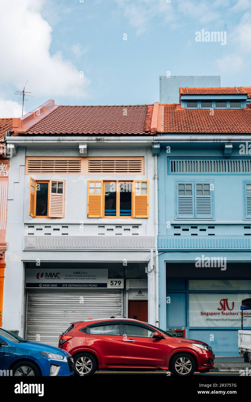 Singapur - 22. Oktober 2022 : farbenfrohes Gebäude im Stadtteil Little India Stockfoto