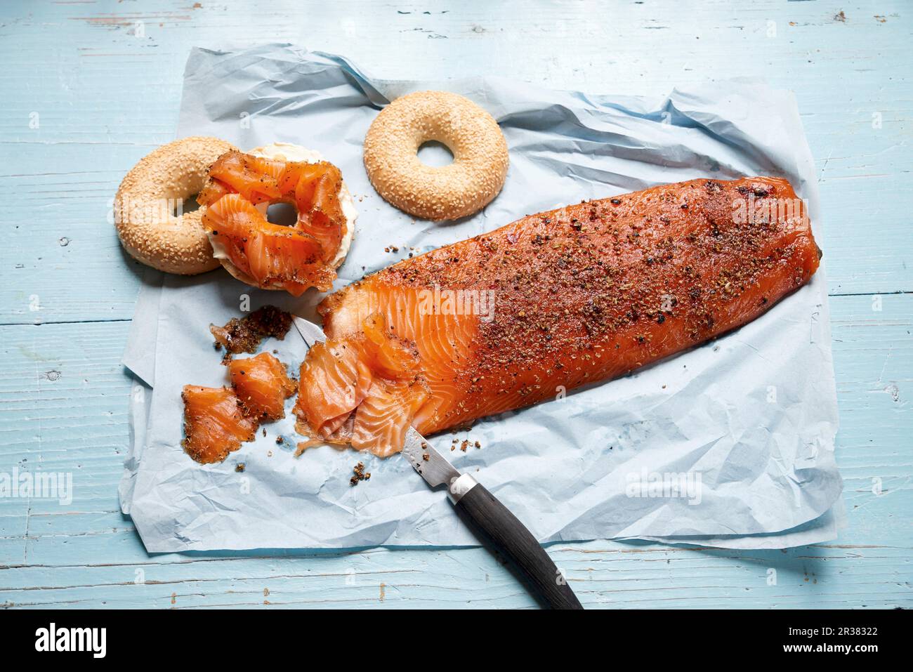 Pastrami-Lachs und Bagels Stockfoto