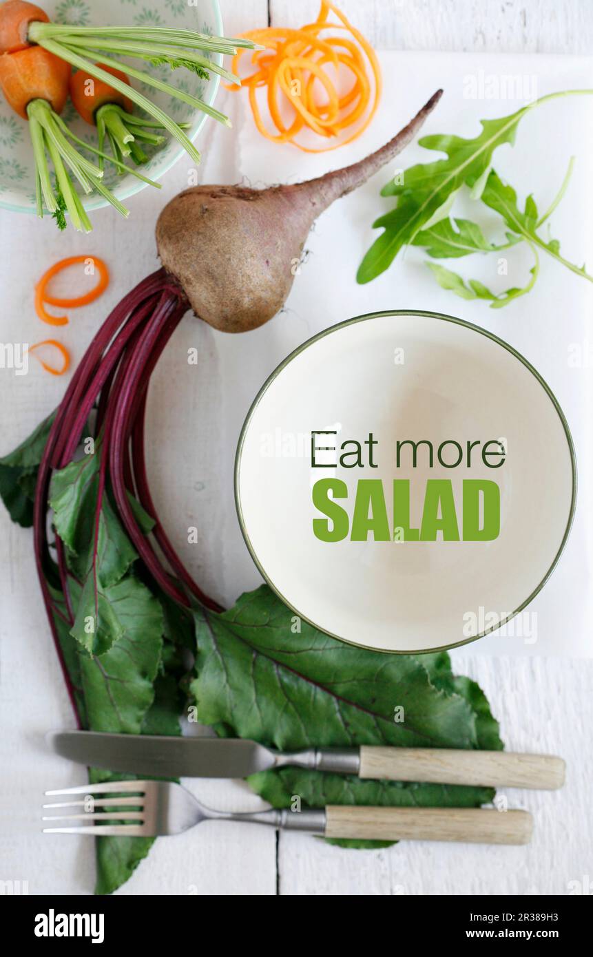 Ein Poster für gesunde Ernährung - Essen Sie mehr Salat Stockfoto