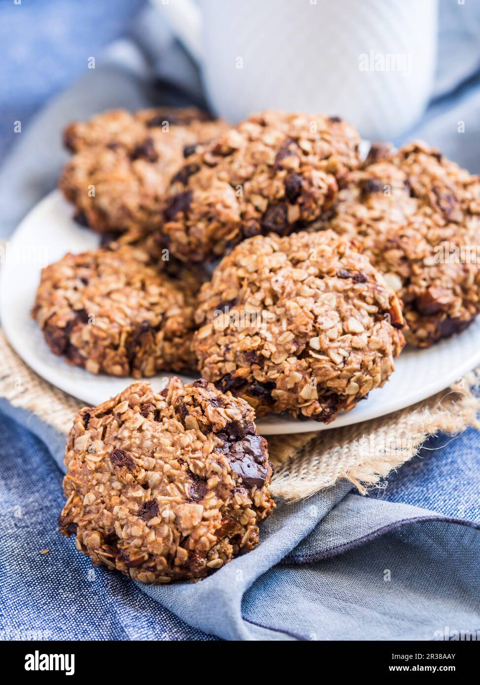 Vegane Schokolade Chip Haferflocken Cookies Stockfoto