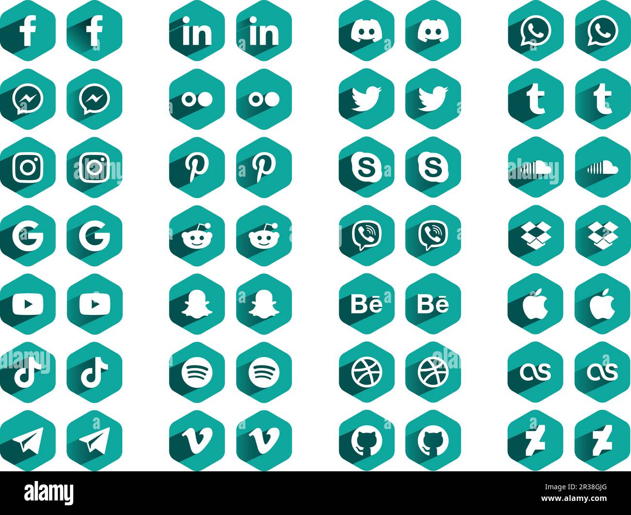 Social-Media-Apps Symbole Sechseckig Grün Stock Vektor