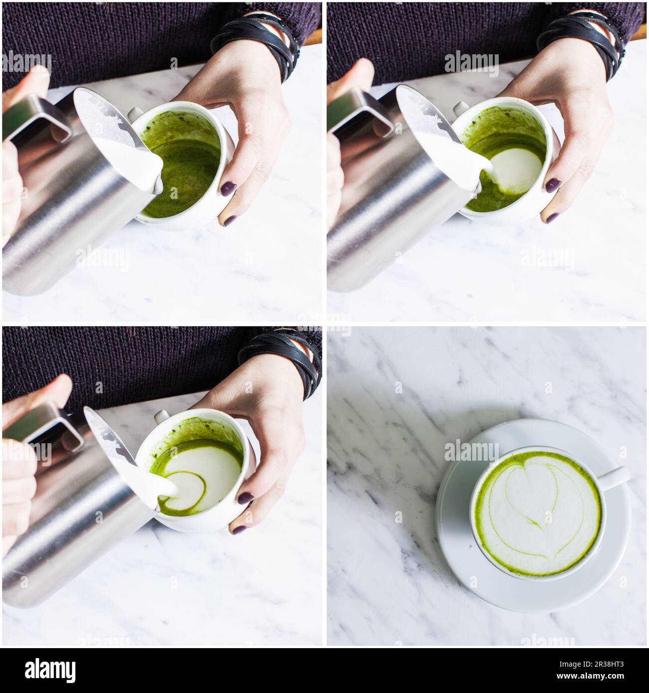 Eingestellt von Matcha Tee Cappuccino Stockfoto