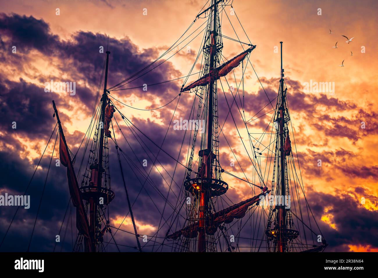 Piratenschiff Hintergrundbild Sonnenuntergang