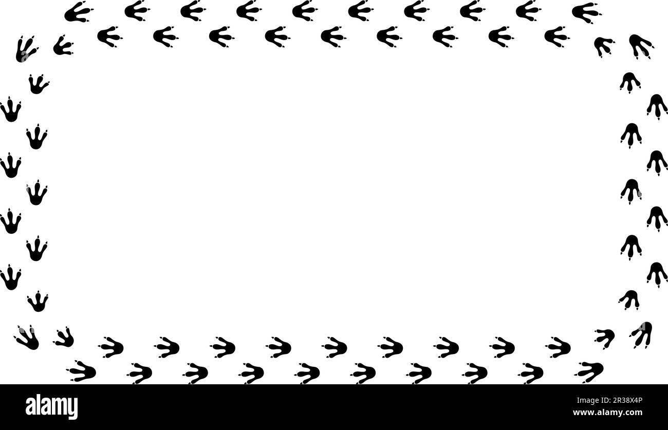 Drachen-Fußabdruck-Rahmen. Handgezeichneter rechteckiger Pfotenrand des Dinosauriers. Dragon-Fuß-Rahmenvorlage. Süße Dino-Spur-Texturrand. Vektor Stock Vektor Drachen-Fußabdruck-Rahmen. Handgezeichneter rechteckiger Pfotenrand des Dinosauriers. Dragon-Fuß-Rahmenvorlage. Süße Dino-Spur-Texturrand. Vektor Stock Vektor