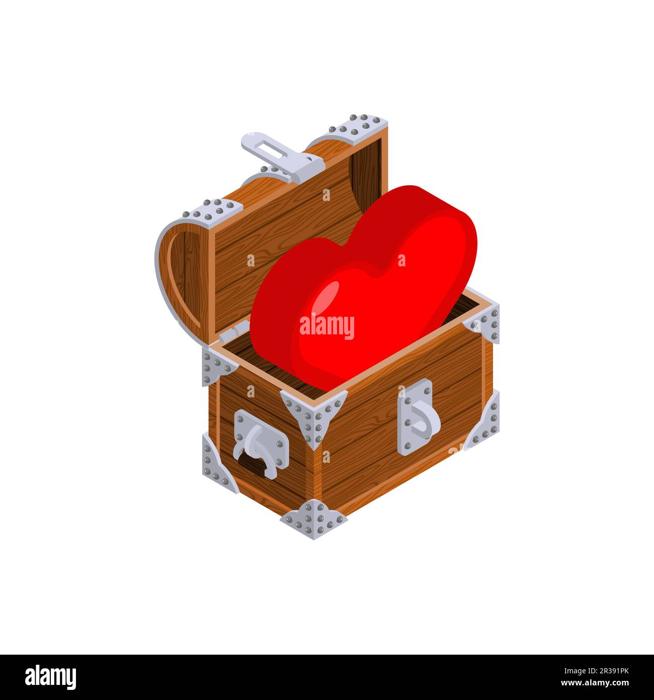 Herz in Holzkiste. Konzept verbergen Liebe. Stock Vektor