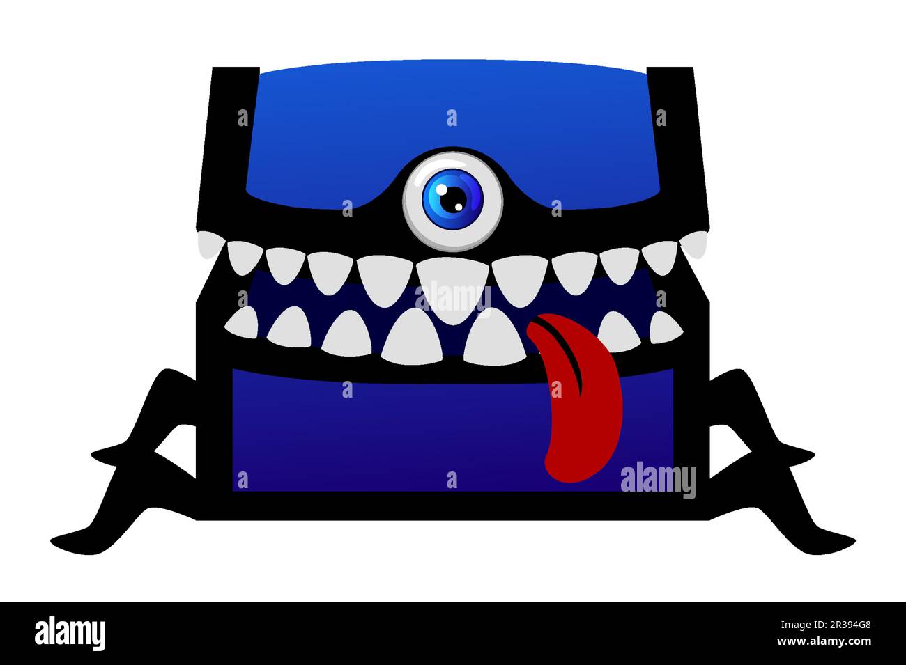 Monster Treasure Chest für Halloween. Brust mit monströsen Zähnen, Zunge und Auge Stock Vektor