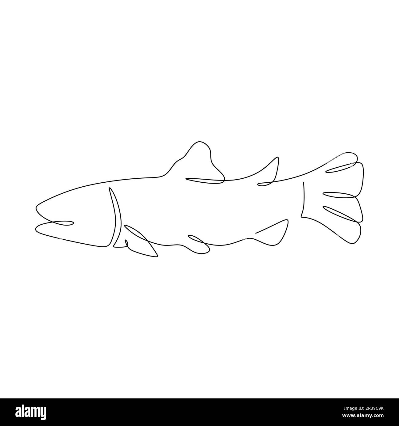 Fish Continuous eine Linie Zeichnungsvektordarstellung isoliert auf weißem Hintergrund. Stock Vektor