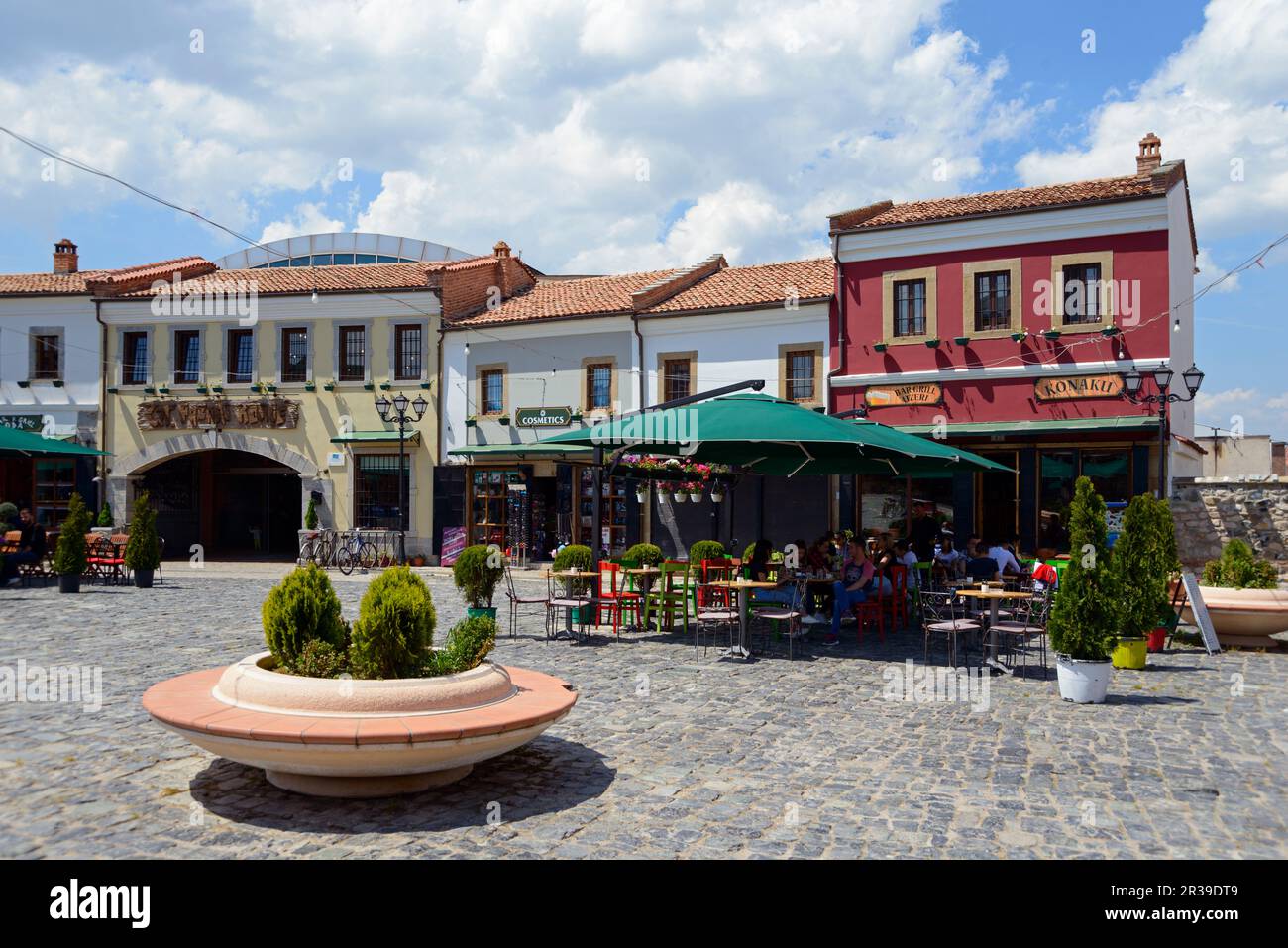 Destrenger alter Basar in Korca, Albanien Stockfoto