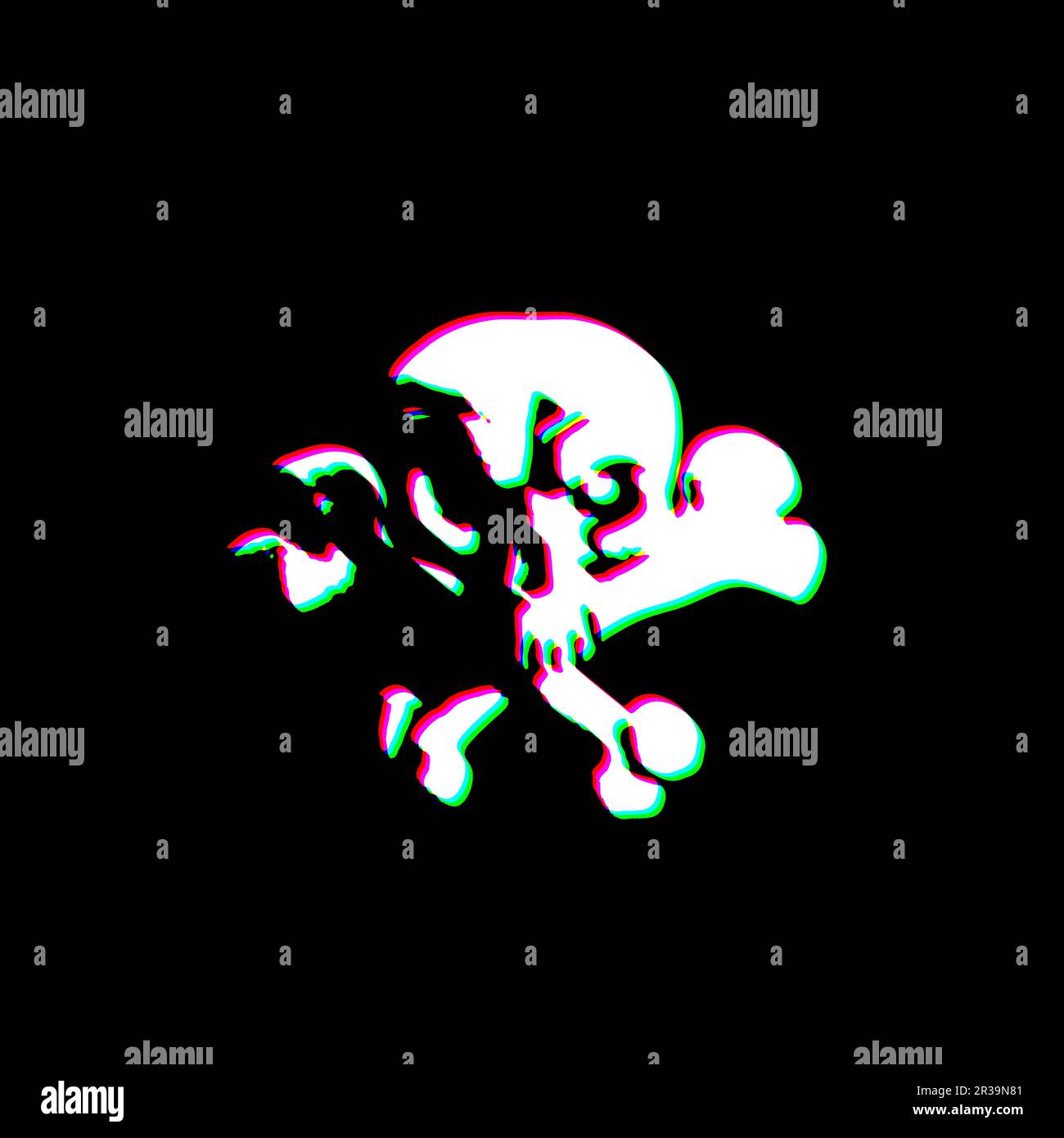 Weißer schwarzer Schädel Crossbones Pirat Todeskopf Piraterie Warnsymbol Punkstil Punkmuster Illustration Stockfoto