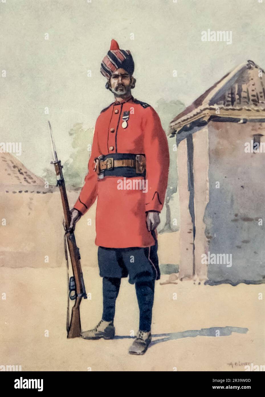 Punjabi muslimischer Sepoy von 22. Punjabis (jetzt 7. Bataillon Punjab-Regiment, pakistanische Armee). Gemalt von Major Alfred Crowdy Lovett (1862-1919) aus dem Buch " The Armies of India " von Major George Fletcher MacMunn, (1869-1952) Publikation vom 1911 Herausgeber London, Adam and Charles Black Stockfoto